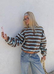 Quinee Polar Fleece Sweatshirt Brown / Blue Multi