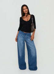 Baseline Rib V Neck 3/4 Sleeve Top Black