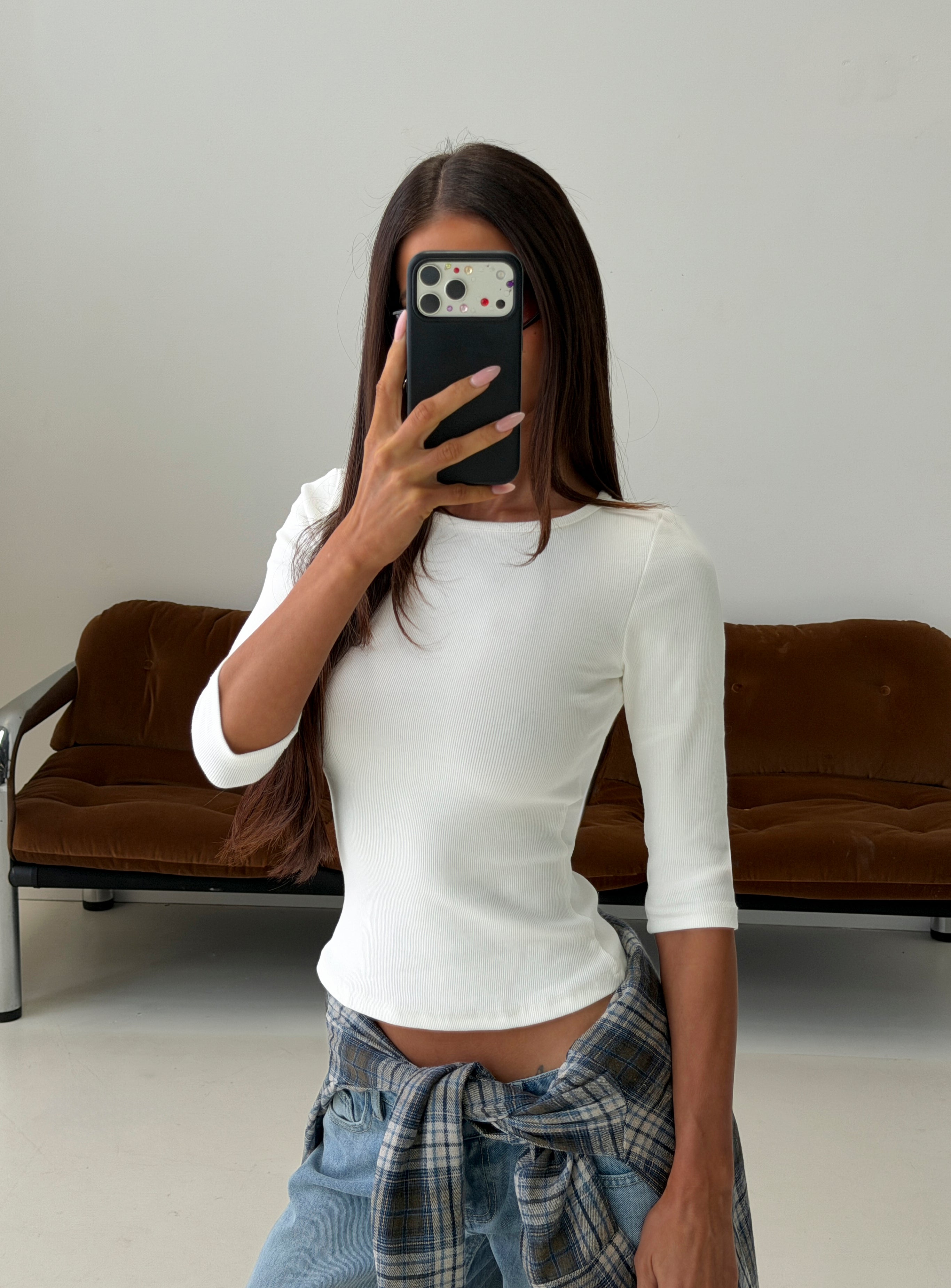 Elaia 3/4 Sleeve Top White
