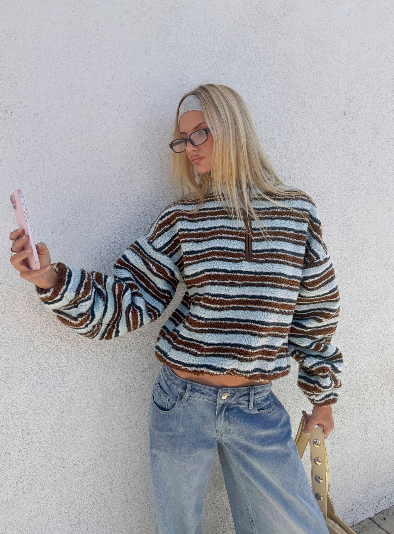 Quinee Polar Fleece Sweatshirt Brown / Blue Multi