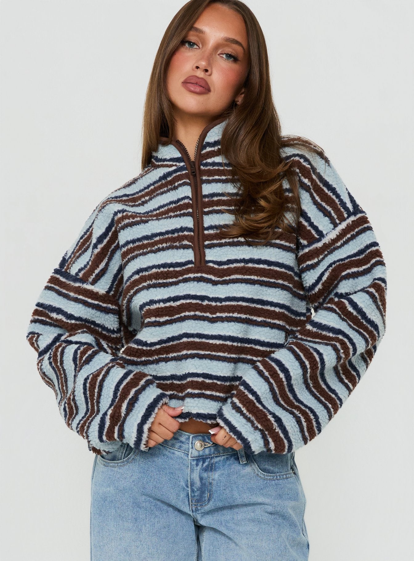 Quinee Polar Fleece Sweatshirt Brown / Blue Multi