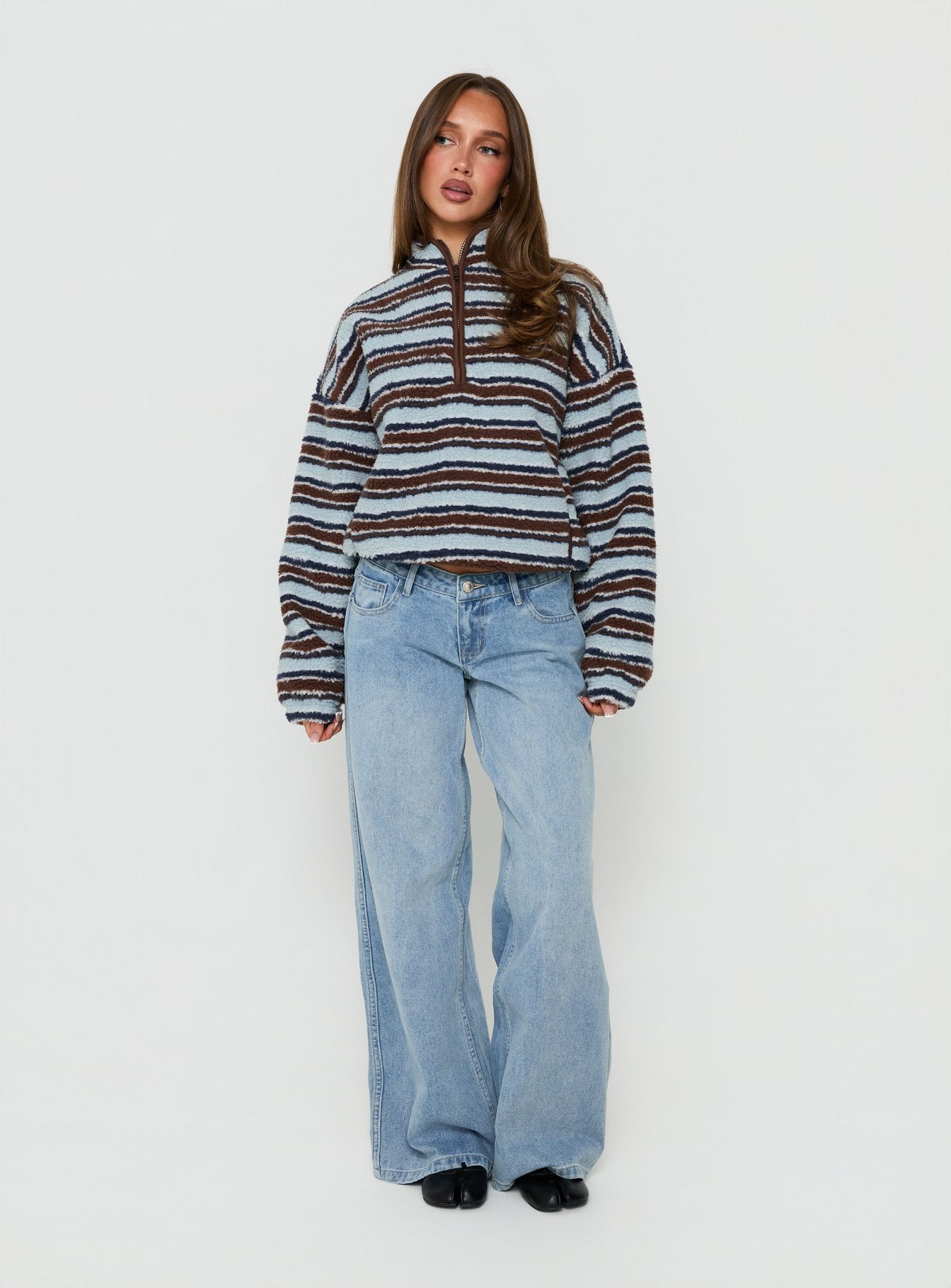 Quinee Polar Fleece Sweatshirt Brown / Blue Multi