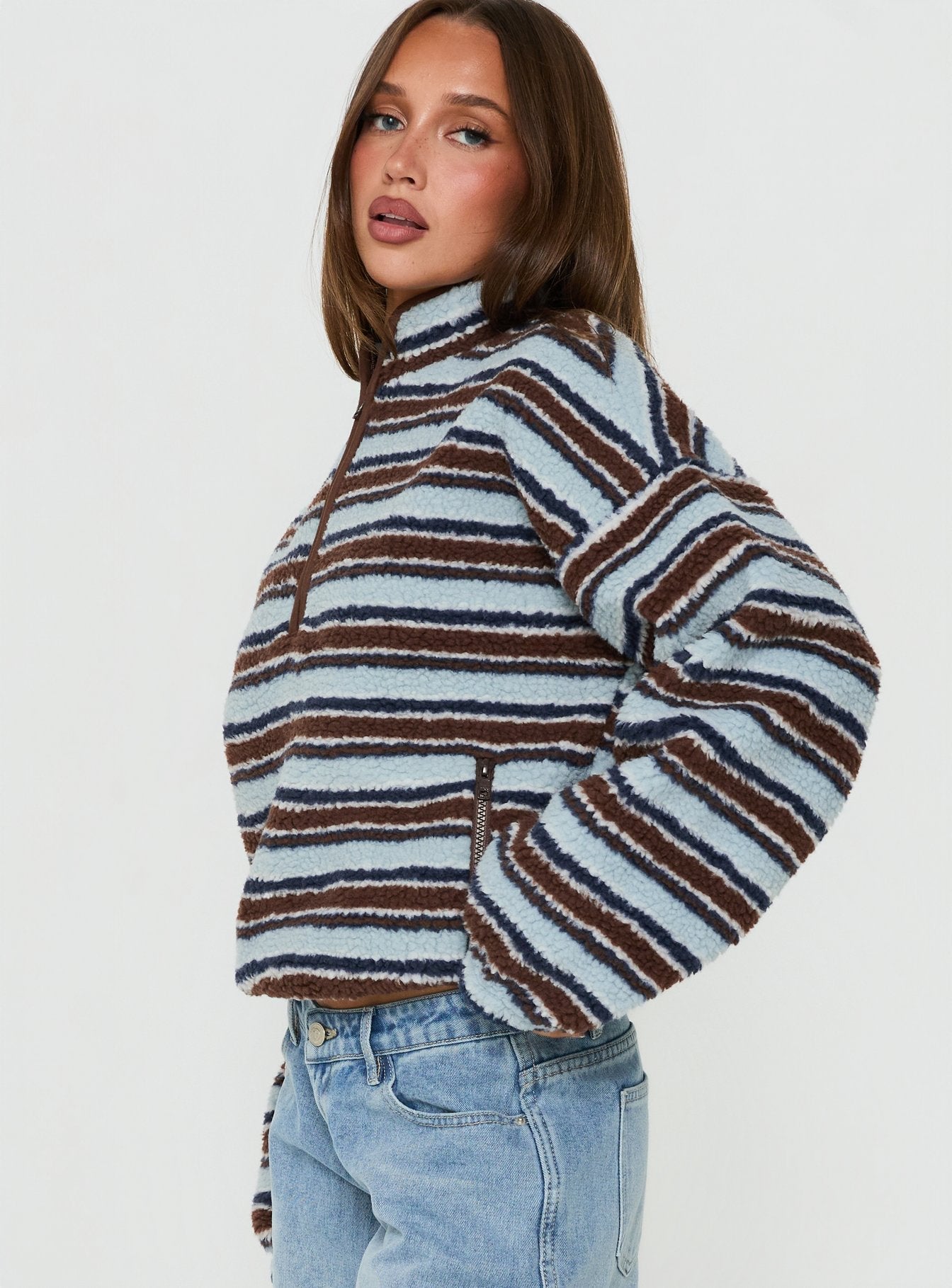 Quinee Polar Fleece Sweatshirt Brown / Blue Multi