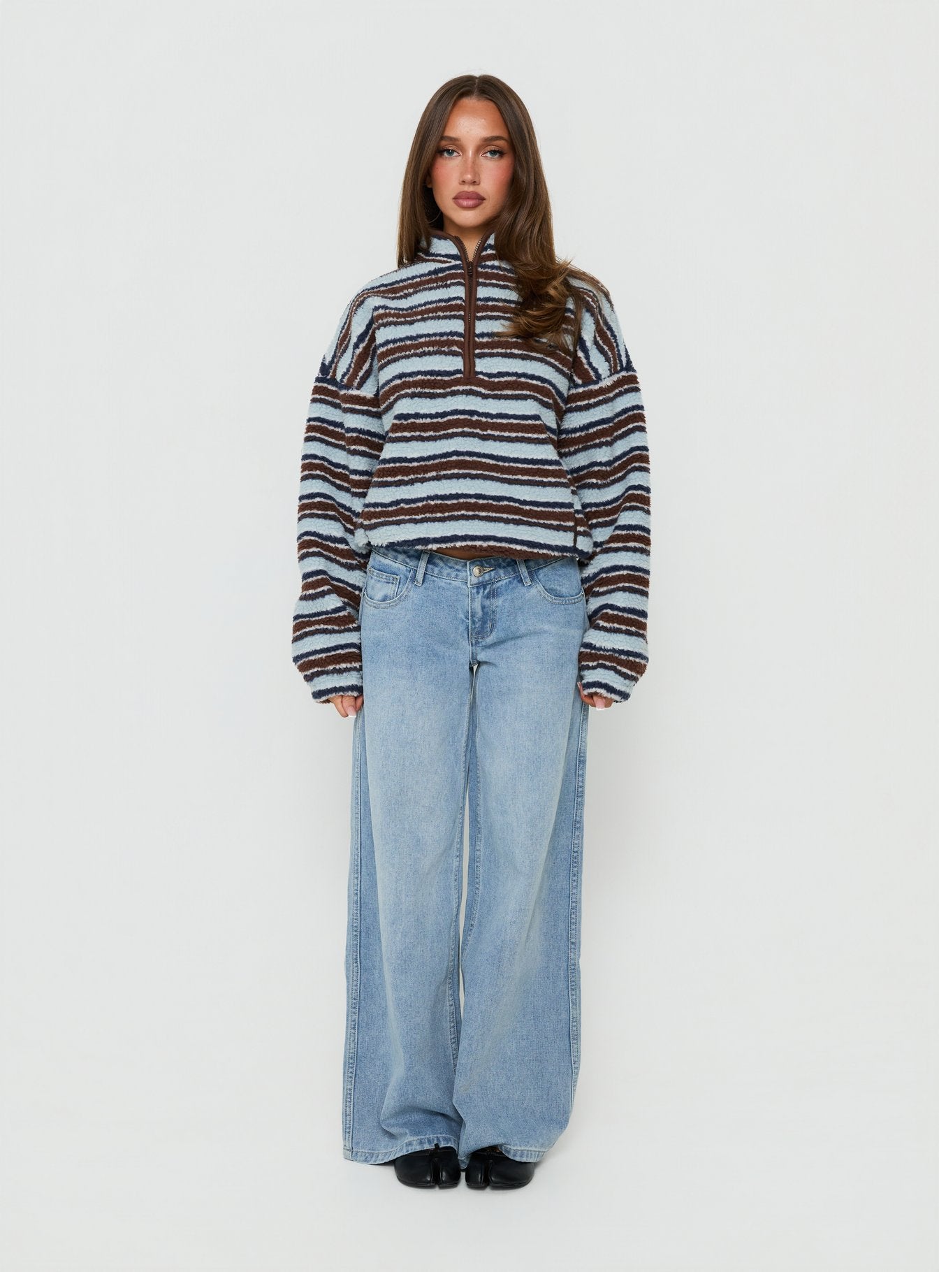 Quinee Polar Fleece Sweatshirt Brown / Blue Multi