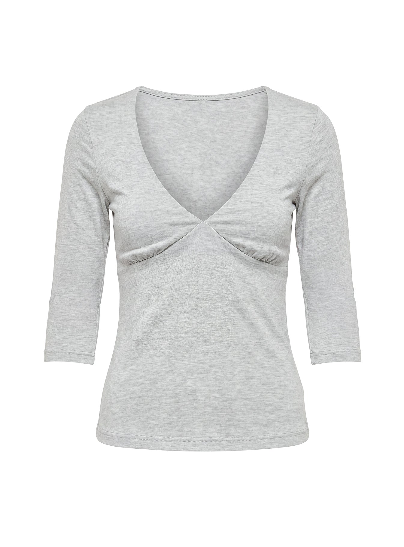 Back To Friends V Neck 3/4 Sleeve Top Grey Marle