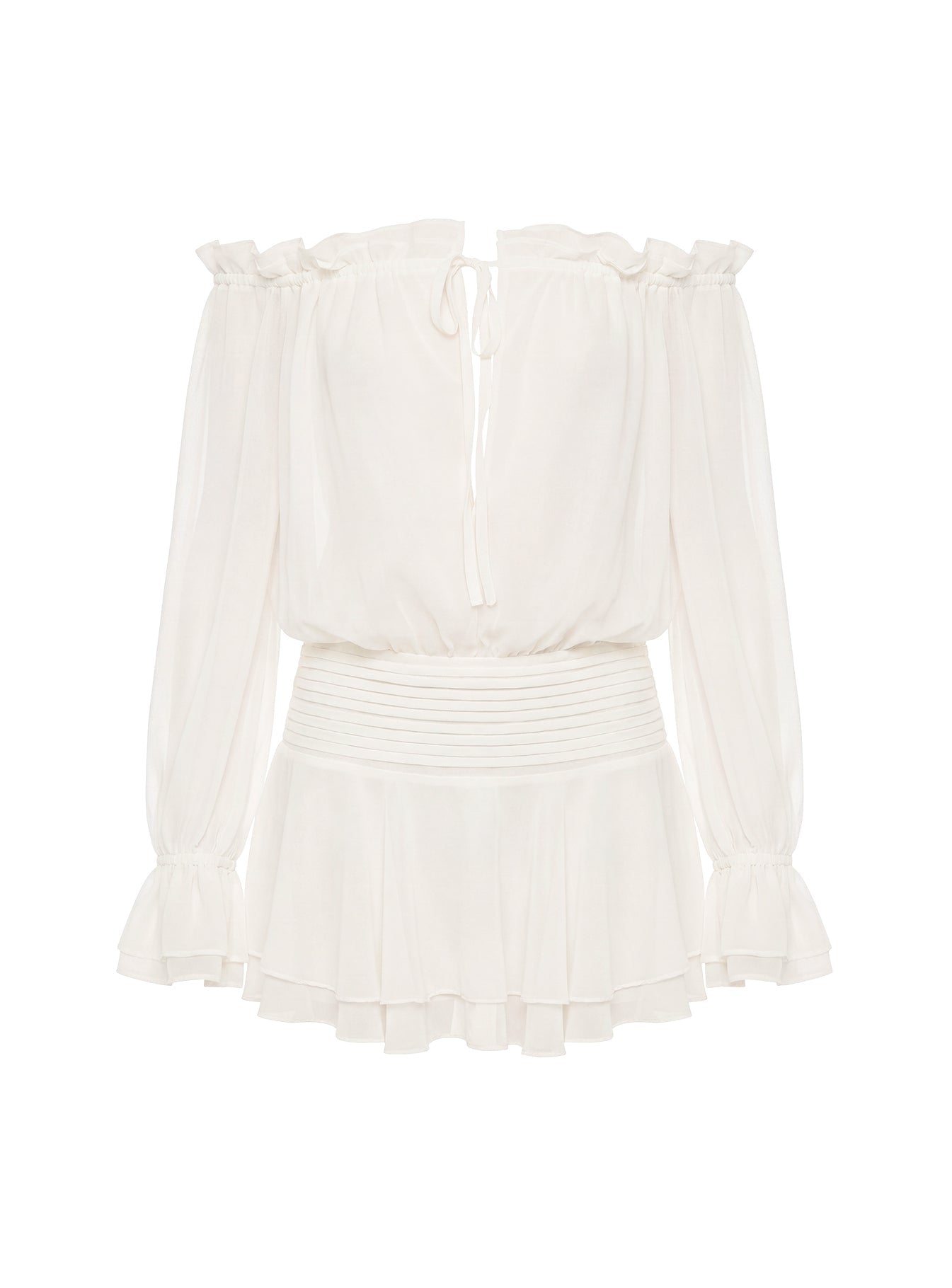 Felicita Off Shoulder Long Sleeve Chiffon Mini Dress Off White